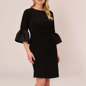 #446 (Adrianna Papell) Elegant Black Taffeta Ruffle Sleeve Ruched Dress - 14W
